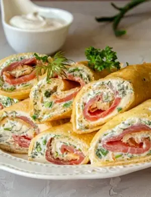 Блинчики с семгой и сливочным сыром