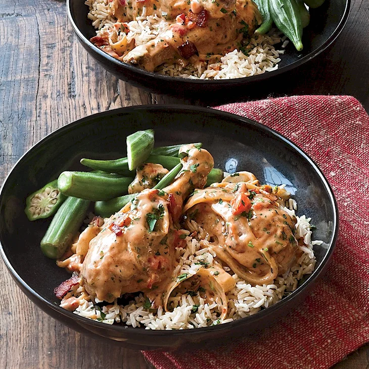 Four Cheese Bacon stuffed smothered Chicken Casserole