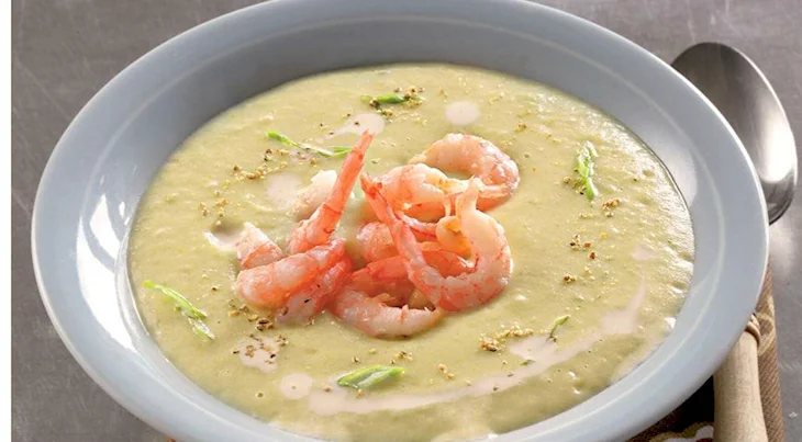Картофельный крем-суп с креветками и мясом криля