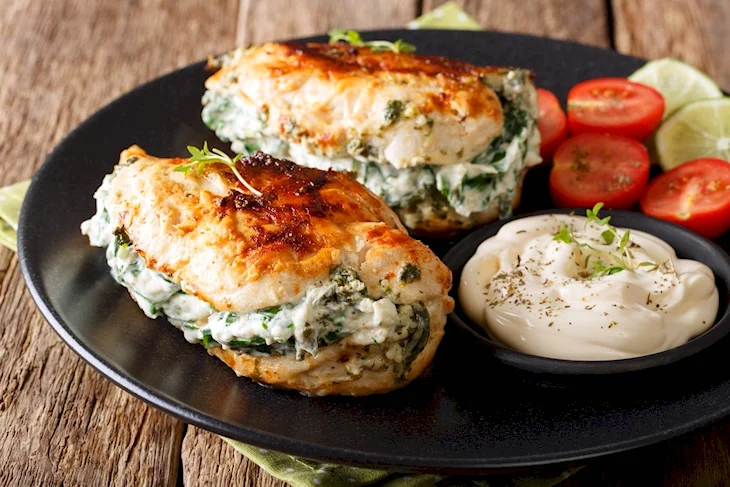 Куриная грудка со шпинатом и сыром