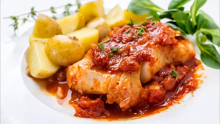 Рыба тушеная в томате с овощами