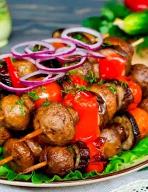 Шампиньоны гриль на мангале