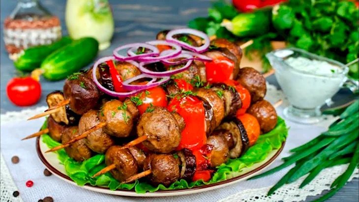Шампиньоны гриль на мангале