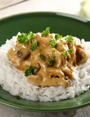 Шампиньоны тонкацу с рисом