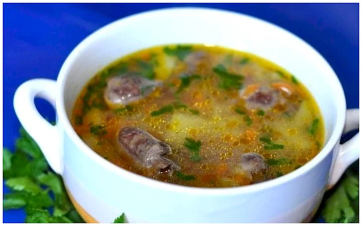 Суп с куриными сердечками