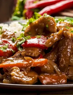 Свинина в кисло-сладком соусе с овощами