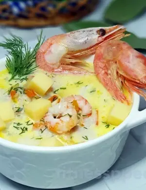 Сырный суп с морепродуктами