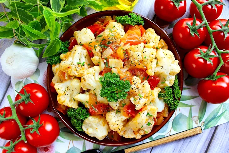 Цветная капуста с помидорами