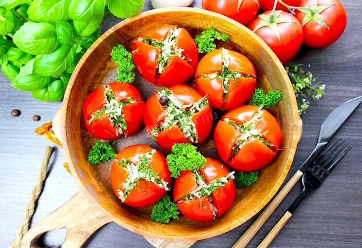 Закуска из помидоров с чесноком и зеленью быстрые